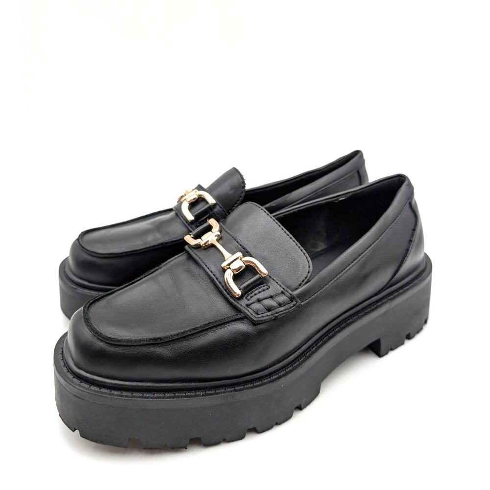 Aldo Black Loafers with Gold Buckle